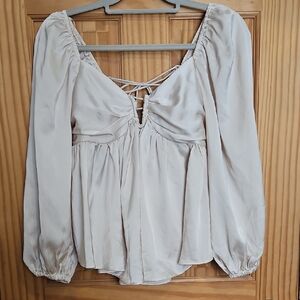 fab'rik Champagne Blouse with Lace-Up Back